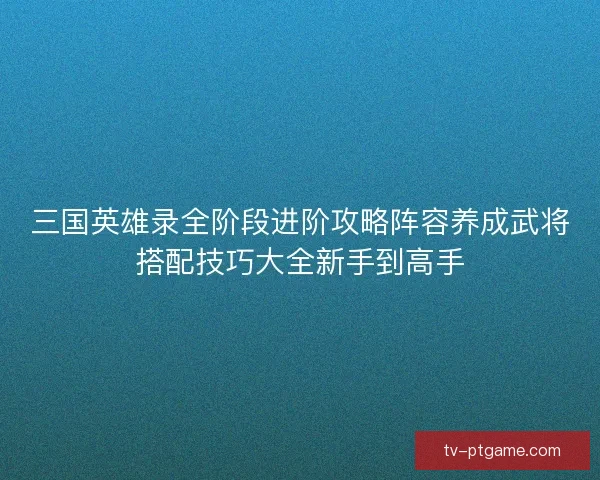 三国英雄录全阶段进阶攻略阵容养成武将搭配技巧大全新手到高手